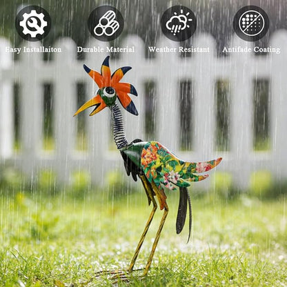 24'' Metal Wacky Peacock Garden Statues Outdoor Decor, Rooster Decor Chicken Yard Sculptures Art Decoration for Home Outsiede Patio Lawn Backyard, Gift for Women Lovers Moms(Red & Green)