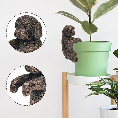 Cockapoo Plant Pot Hanger Garden Statues Resin Flower Pot Hugger Decoration Figurines for Fairy Garden Fence Yard Patio Outdoor Indoor Hanging Ornament 2.36x4 in Bronze