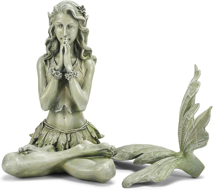 Napco Zen Flower Fairy Pale Green 11 Inch Resin Stone Outdoor Garden Statue