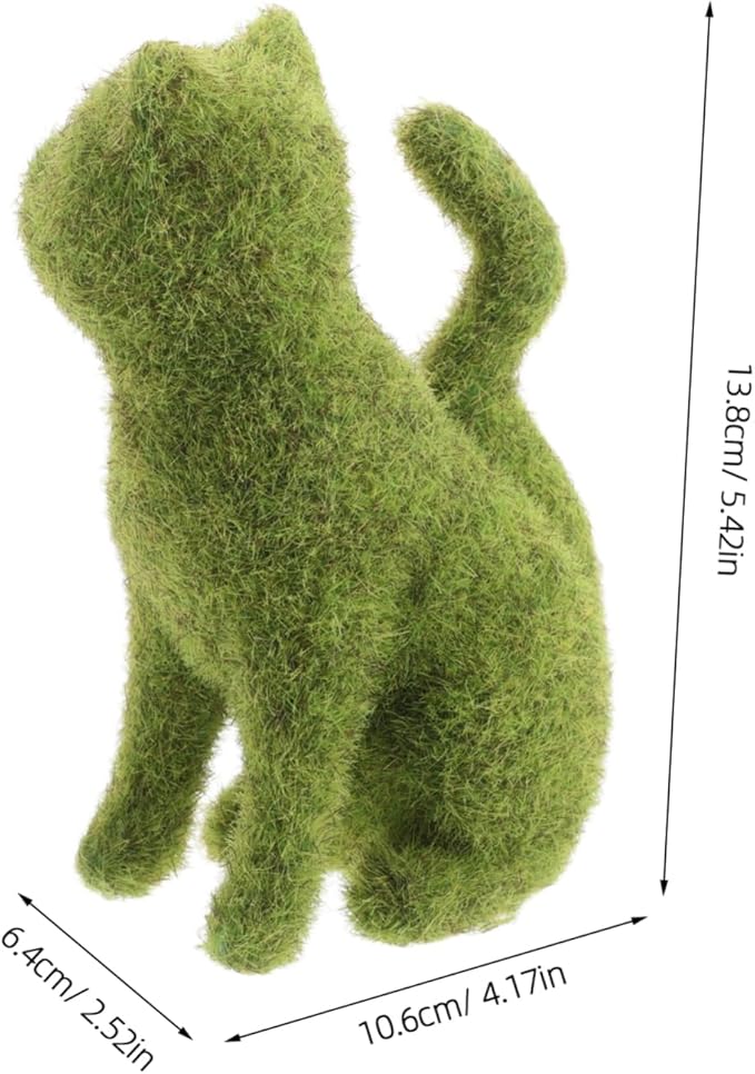 Yardwe Flocking Cat Figurine Decor Lifelike Green Flocking Kitten Statue for Outdoor Lawn Garden and Balcony Decoration Realistic Faux Moss Animal Ornament for Versatile Use