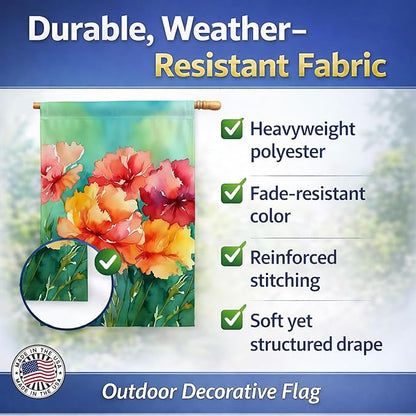 Caroline's Treasures Ohio Scarlet Carnations in Watercolor House Flag Large Porch Sleeve Pole Decorative Outside Yard Banner Artwork Wall Hanging, Polyester, House Size, Multicolor