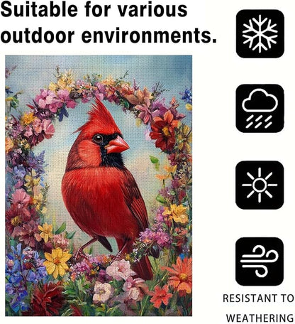 Cardinal Bird Spring Garden Flag 12x18 Inch Double Sided Small Burlap Summer Floral Wreath Yard Flag Outdoor Outside Seasonal Farmhouse Decoration