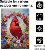 Cardinal Bird Spring House Flag 28x40 Inch Double Sided Large Burlap Summer Floral Wreath Yard Flag Outdoor Outside Seasonal Farmhouse Decoration