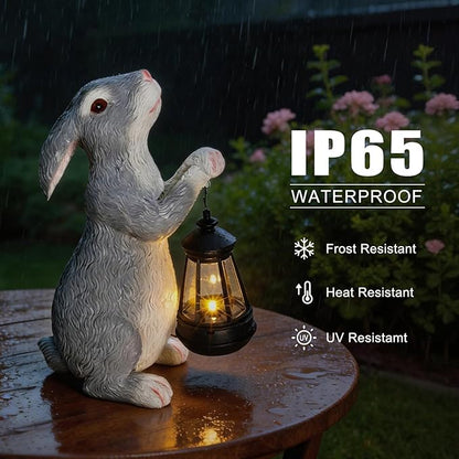 Solar Rabbit Garden Statue with Glowing Lantern - Weatherproof Resin Outdoor Decor for Yard, Patio, Lawn & Balcony, Unique Housewarming, Easter & Birthday Gift for Women, Mom, Grandma