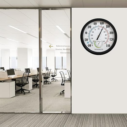 Indoor Outdoor Thermometer Large Numbers 12 Inch Wall Weather Thermometer Hanging Garden Decor Hygrometer No Battery Needed (Black)