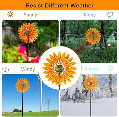 VEWOGARDEN Sunflower Wind Spinner with 4 Blades, Metal Kinetic Wind Spinners Outdoor for Yard, Garden, Lawn Decorations