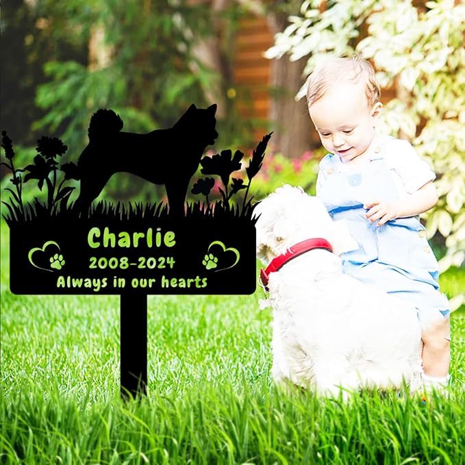 Custom Husky Dog Memorial Grave Marker,Personalized Flora Dog Memorial Garden Stake,Dog Memorial Plaque Burial Stake Engraved Sign,Dog Sympathy Grave Stake,Dog Memorial Statue Headstone
