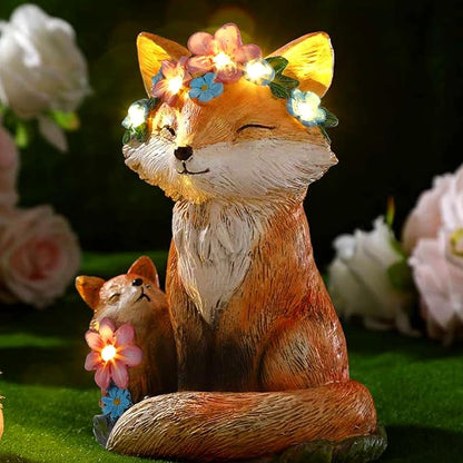 Leinuosen Mom and Baby Fox Gift Statue for Women Solar Powered Garden Decor Outdoor Lighted Resin Mother's Day Fox Gifts for Mama Grandma Patio Porch Yard Lawn Courtyard Backyard Indoor