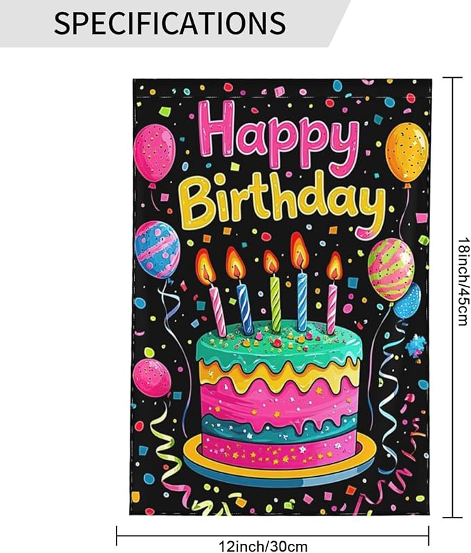 Happy Birthday Garden Flags 12×18 Inch Double Sided Decorative Yard Banner Seasonal Flag for Outdoor Outside Decor