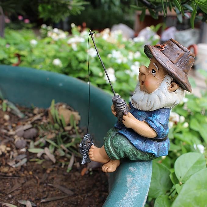 AYNEFY Mini Gnomes Statue,Miniature Garden Funny Fishing Gnome Ornament Mini Dwarf Figurine Ornament DIY Kit Micro Landscape Ornaments for Patio Yard Lawn