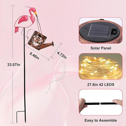 LOVERUIS Solar Watering Can Light with Fairy Pink Flamingo Gifts for Mon Solar Lantern Lights Decoration Outdoor Yard Art Patio Porch Lawn Valentine Decor Gift Women Wife