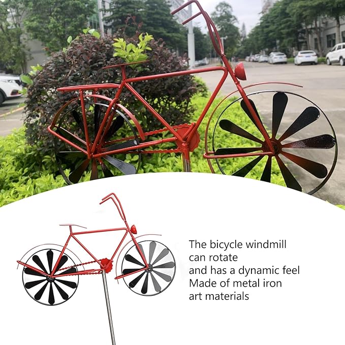 Fdit Vintage Metal Wind, Bike Garden for Yard and Garden, Vintage Wind Sculptures Stake Decoration for Patio Lawn Farm Backyard