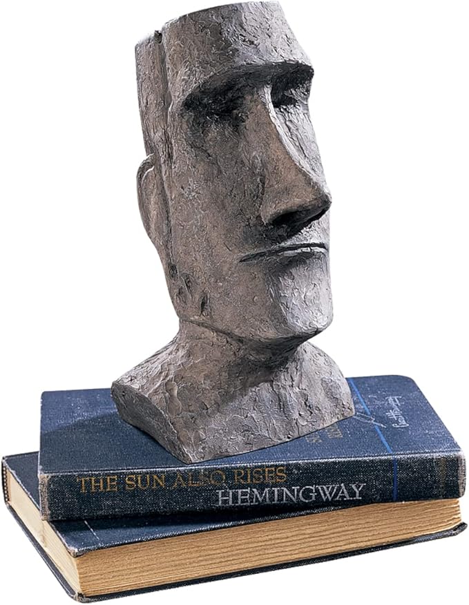 Design Toscano Easter Island Ahu Akivi Moai Monolith Garden Statue, Desktop, 9 Inch, Cast Stone Resin, Grey Stone