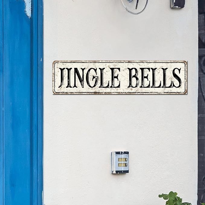 Madcolitote Ancient Retro Jingle Bells Wood Sign Jingle Bells Street Signs Customized Rustic Wooden Wall Art Farmhouse Wall Decor Kitchen Home Decor Signs Wall Hanging Sign 6x24in