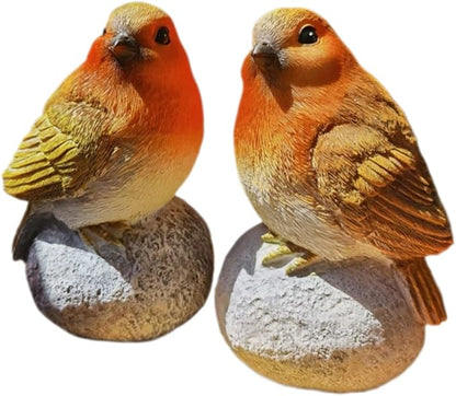 Bird Statue on Rock,Resin Garden Sculpture for Indoor Home Decor, Outdoors, Lightweight & Durable Patio Decor for Yard, Lawn, Housewarming Gift, Festival Gift. The Figurine Set of 2.