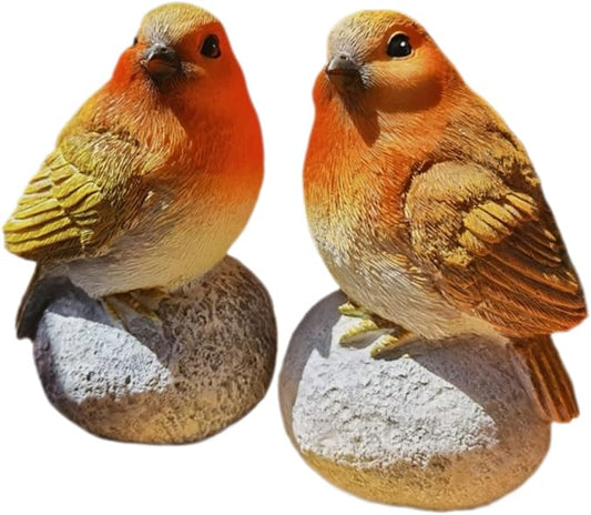 Bird Statue on Rock,Resin Garden Sculpture for Indoor Home Decor, Outdoors, Lightweight & Durable Patio Decor for Yard, Lawn, Housewarming Gift, Festival Gift. The Figurine Set of 2.