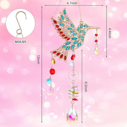 Hummingbird Gifts for Mom Grandma, Crystal Sun Catcher Hanging Indoor Window, Mothers Day Birthday Valentines Day Gifts for Women Bird Lovers, Love Pendant Home Decorations Garden Outdoor (Gold)