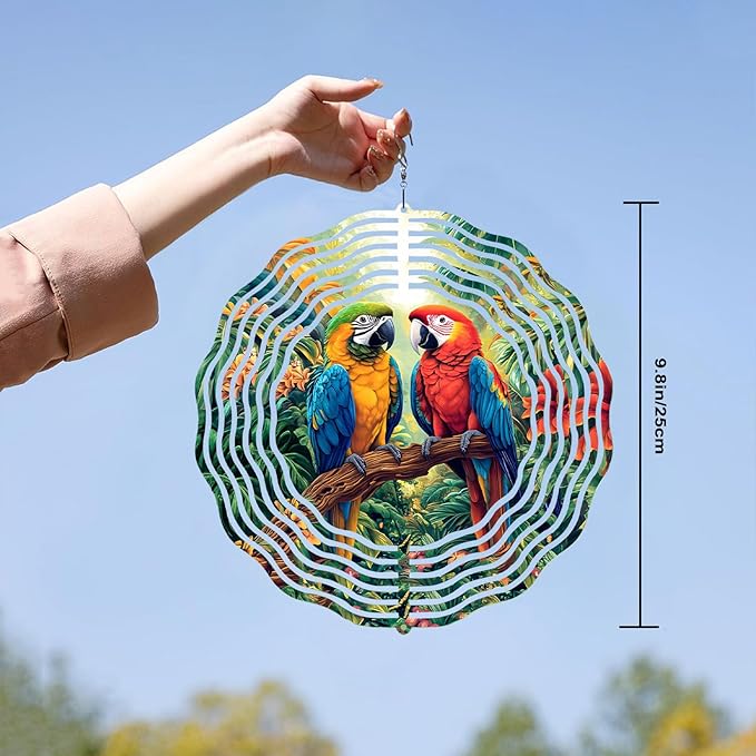 10 Inch Parrot Wind Spinner, 3D Stainless Steel Hanging Kinetic Wind Sculpture Gifts for Garden Yard Art Indoor Outdoor Window Porch Front Door Decor, Women, Mother Day