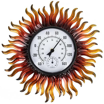 Outdoor Thermometer Waterproof with Humidity, 13.5 Inch Wall Large Number Easy to Read Outdoor Thermometer, Decorative Outside Thermometer, for Patio, Garden (Sun)