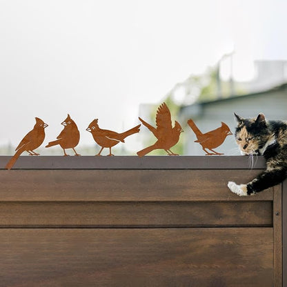 Bnesi 5PCS Metal Cardinal Garden Decor Set Yard Art Bird Decor for Garden Decor Outdoor Ornaments as Fence Decorations Outdoor Ideal for Spring Yard Decor and Farmhouse Statues (Cardinal Bird)