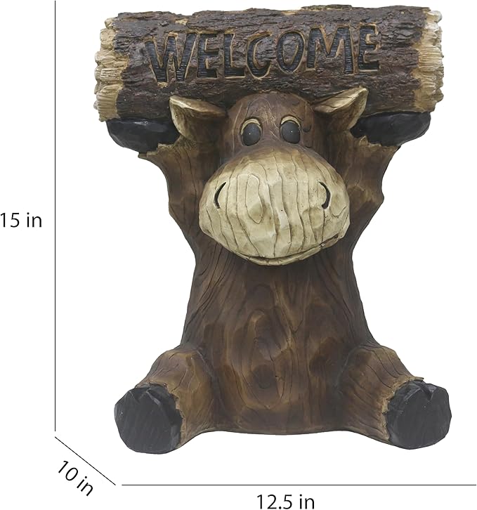 Hi-Line Gift Ltd Moose Cub Holding Welcome Sign Garden Decor