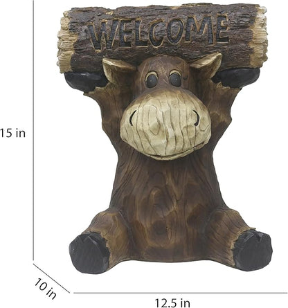 Hi-Line Gift Ltd Moose Cub Holding Welcome Sign Garden Decor