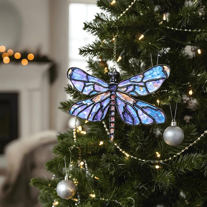 Dragonfly Handmade Resin Suncatchers, Artisan Boho Sun Catcher Stained Glass Effect Dragon Fly Window Hanging Garden Decor, Gift for Mother's Day Mom Grandma Wife Women