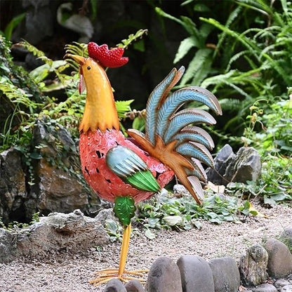 Outdoor Garden Animal Statues Patio Décor, Garden Decor Statues Wrought Iron Cock Creative Home Decor Accessories Hand-Painted Patio Yard Crafts Animal Ornaments