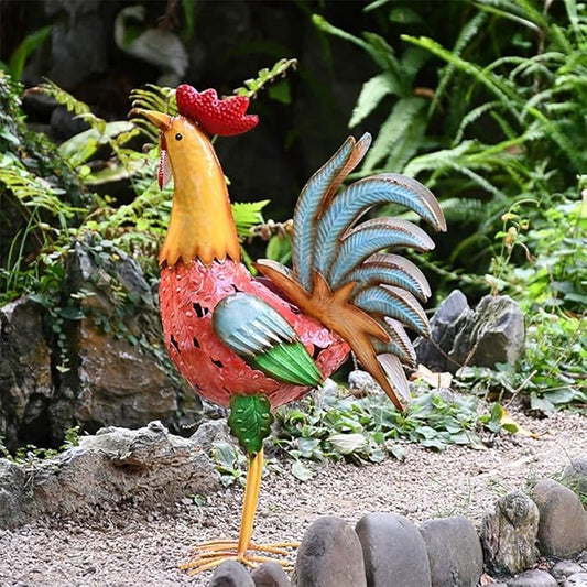 Outdoor Garden Animal Statues Patio Décor, Garden Decor Statues Wrought Iron Cock Creative Home Decor Accessories Hand-Painted Patio Yard Crafts Animal Ornaments