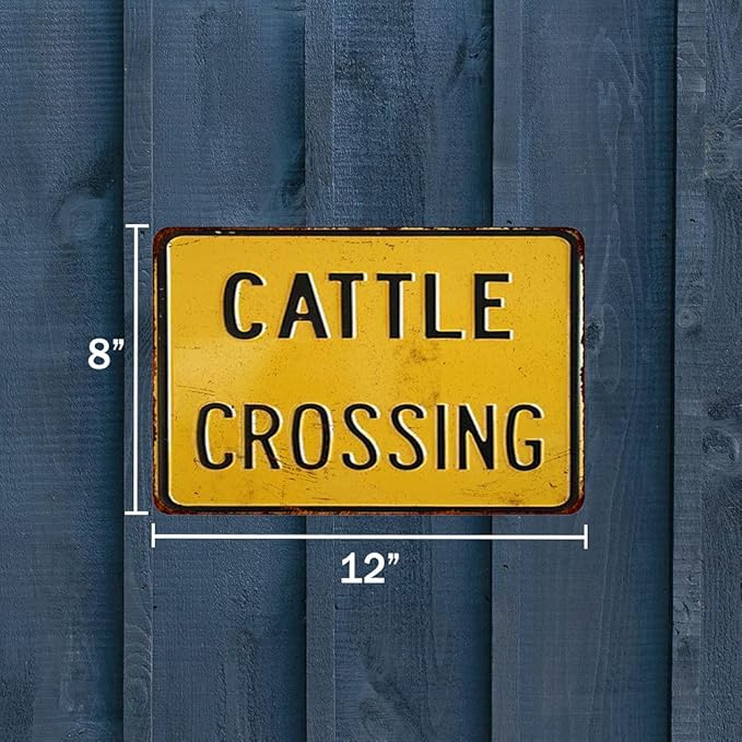 Cattle Crossing Sign Vintage Retro Decor Cow Ranch Signs Decorations Farm Animal Gift 8 x 12 High Gloss Metal 208120067031