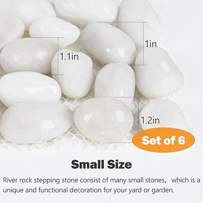 River Rock Stepping Stones Outdoor for Garden Walkway, 6 Pcs 16" L x 6" W Rectangle Shape Paver Step Stones Polished Pebble River Stone Mat for Yard Lawn Patio Pathway Walk Way - White