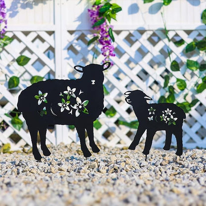 LHEARTMIC Sheep Garden Decor Metal Stakes Black Sheep Silhouette Statues Decorations for Yard, Lawn, Patio, Backyard, Pathway, Outdoor Sheep Lovers Gifts for Women Men