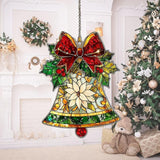 Winter Jingle Bell Scarf Knot Socks Acrylic Suncatcher Stained Glass Effect Window Car Hanging Christmas Ornament Indoor Outdoor Decor Garden Sun Catcher Panel for Women Mom Grandma