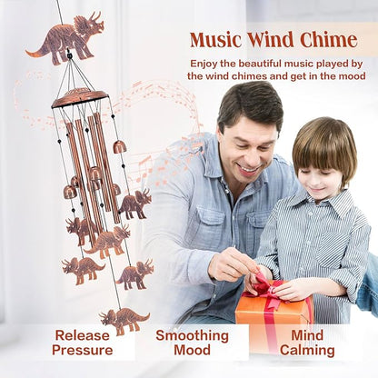 Dinosaur Wind Chimes Outdoor Dinosaur Gifts for Women Men Mom Dad Birthday Unique Gardening Gifts Metal WindChimes for Outside/Indoors, Lawn, Patio, Home, Yard Decor, Garden Decorations