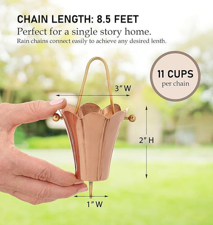 Fluted Flower Pure Copper 8.5 ft. Rain Chain by Good Directions