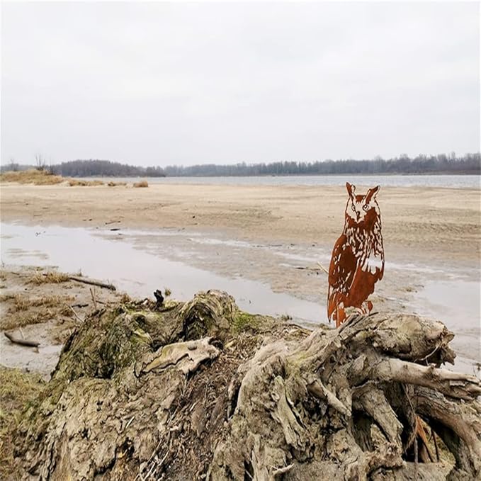 Garden Outdoor Decoration Rusty Metal Art Corten Steel Animal Decor Owl Handmade Bird for Yard Lawn Trees Fences Gates Windows Walls Grass, 3pcs