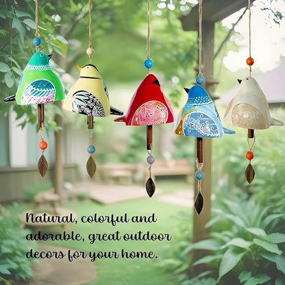 Cute Ceramic Wind Chimes for Outside and Indoor, Memorial Windchime with Soothing Melodic Tones, Gifts for Mom, Garden Patio Balcony Home Decor Hanging Windchimes (Single Bird-Red)