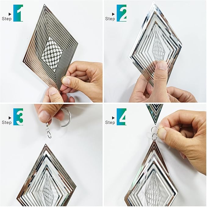 Shiny Metal Bird Reflectors Wind Spinners 360° Wind-Spinning Quiet Reflective Bird Deterrent Decor for Small Yard Orchard Bird-Prone Areas (Diamond-Shaped/Silver / 9 Pcs / 3 Set)