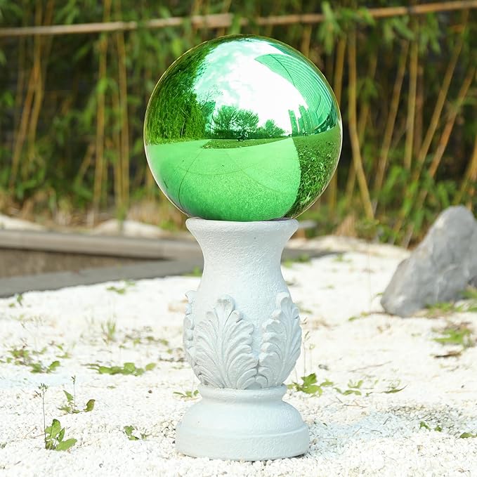 VCUTEKA Gazing Ball, Glass Mirror Polished Hollow Ball Reflective Garden Sphere, Gazing Globe for Home Garden Lawn Outdoor Ornament Yard Decorative, 10-Inch, Green