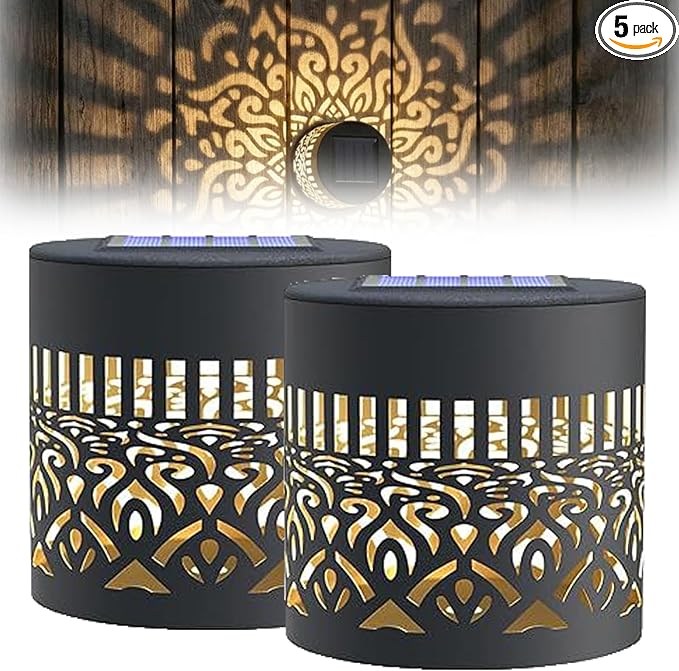 Decorative Solar Mandala Lights, Solar Mandala Lights Outdoor, Metal Solar Powered Outdoor Deck Step Wall Lights, Mandala Theme LED Waterproof Fence Light, for Garden Fence, Yard Decor (2PCS)