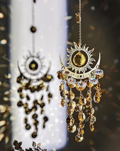 Celestial Crystal Suncatcher Hanging Indoor Window Prism Beads Moon and Sun Sunlit Catchers