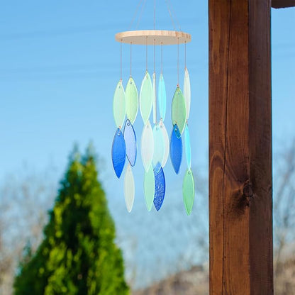 Wenqik Seaglass Wind Chimes Handcrafted Shell Wind Chimes Coastal Outdoor Decor for Indoor Outdoors Garden Home Housewarming Decor Beach Holiday Summer Women Gift, 26 Inch