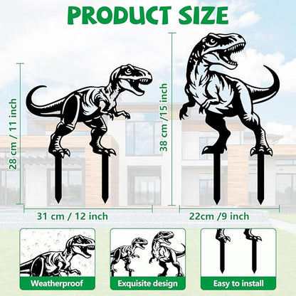 GLOBLELAND 2 Pcs Dinosaur Garden Stakes Animals Metal Decorative Garden Stakes Metal Yard Signs Decoration for Lawn Patio Yard Garden Decor