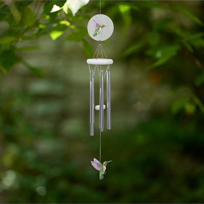 Red Carpet Studios Windchimes - Garden Gifts Farmhouse Style Whitewashed Painted Wind Chime, 30.75" Long, Hummingbird