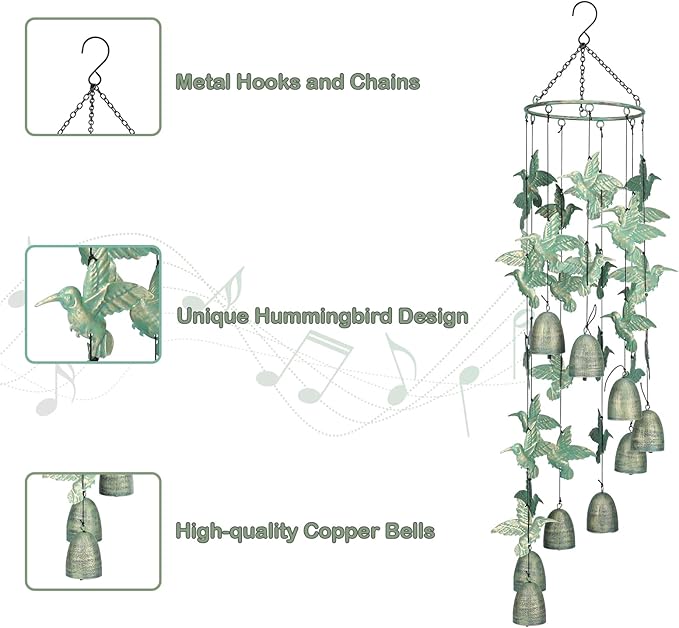 Taman Wind Chime - 30" Hummingbird Metal Wind Chimes Valentine's Day Gift for Outside Memorial Sympathy Gift for Home, Outdoor, Yard, Patio,Garden Decor