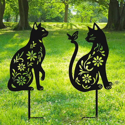 Black Cat Metal Decorative Garden Stakes, Unique Gifts for Cat Lovers, Garden Decor for Outside, Yard Art, Patio, Outdoor Decor, Garden Decorations, Lawn Ornaments (2 PCs)