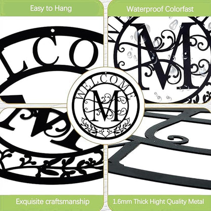 Metal Monogrammed Initial Welcome Sign, Metal Letter Wall Art Decor, Name Sign for Home Porch Front Door Outdoor (M)