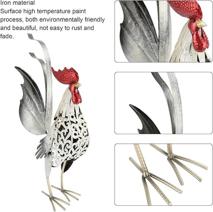 Chicken Decor, 15.6 x 19.7 x 4.6in Iron Garden Sculptures Statues Rooster Decor Extra Large Outdoor Sculptures Metal Yard Decor Ornaments Outdoor Sculpture, Rooster Ornament