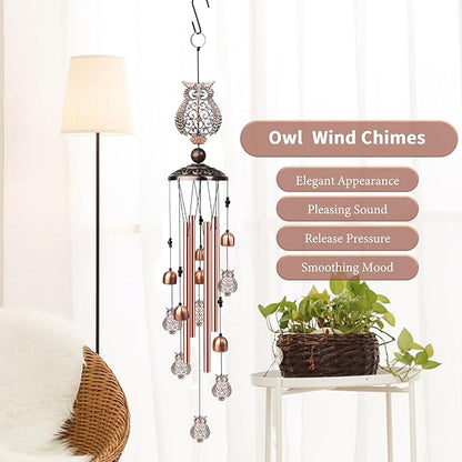 Owl Wind Chimes for Outside, Decorative Wind Chimes Owl Gifts for Women/Men, Memorial/Birthday Gifts, Garden Decor for Outside, Patio or Yard, Durable Chimes for Outdoors