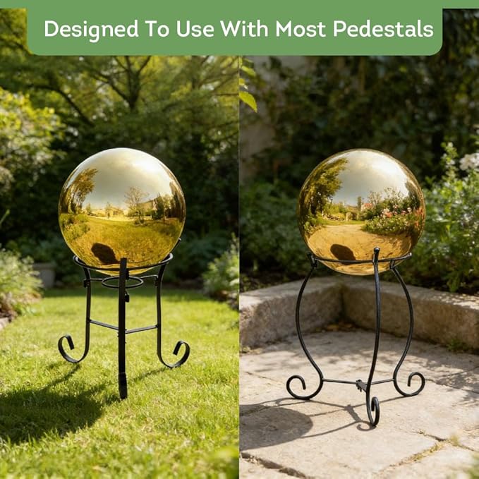 Lily's Home Stainless Steel Gazing Globe Mirror Ball, Colorful and Shiny Addition to Any Garden or Home. Shiny Gold.